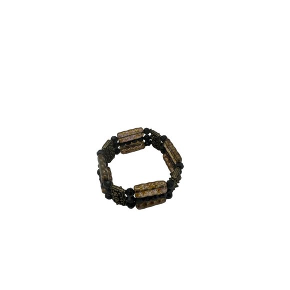 Copper Colored Glass Beaded 3 Strand Stretch Bracelet - Picture 3 of 6